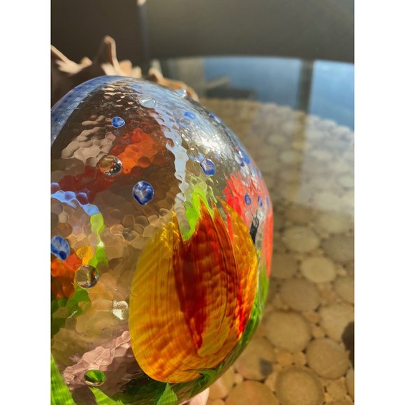 Hand Painted Tulip Fused Glass Bowls with embellished Dots /Set 2 - Picture 6 of 7